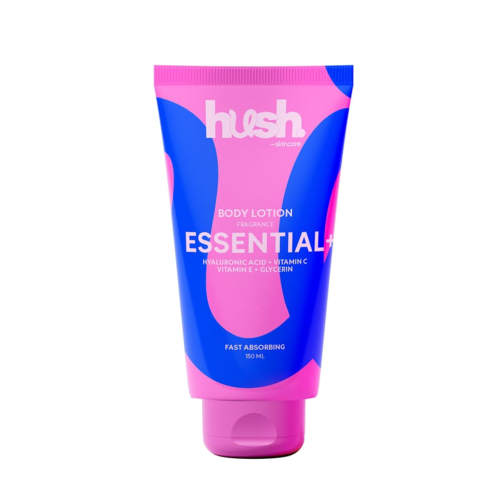 Hush Skincare Essential+ Body Lotion – Scent: Vanilla Salted Caramel – with Hyaluronic Acid, Vitamins C+E, and Glycerin, 150 ml