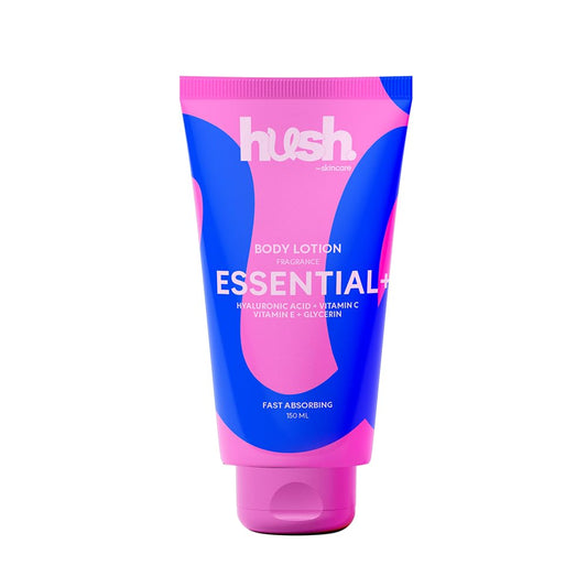 Hush Skincare Essential+ Body Lotion – Scent: Vanilla Salted Caramel – with Hyaluronic Acid, Vitamins C+E, and Glycerin, 150 ml