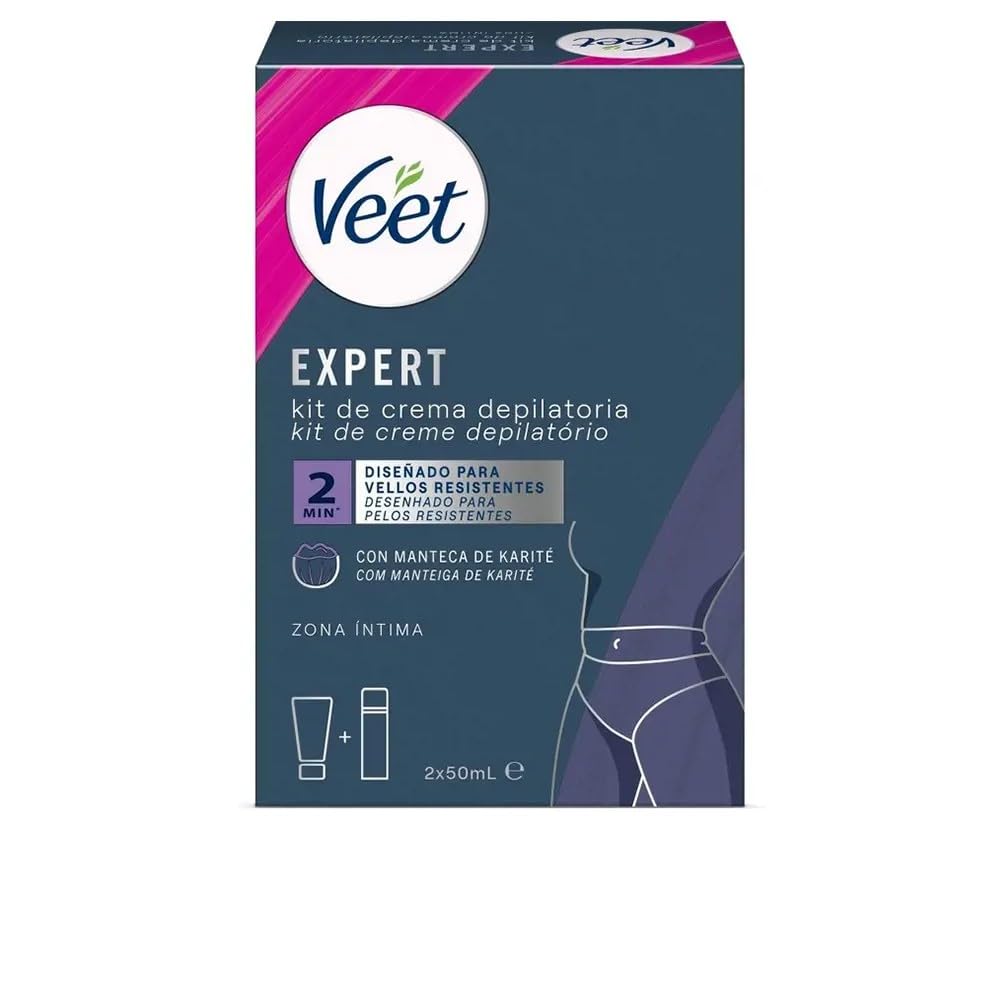 Veet Expert Intimate Hair Removal Set - Hair Removal Cream for Intimate Areas Including Multi-Benefit Foam - 2 x 50 ml
