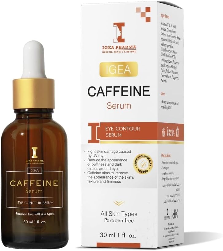 Igea Caffeine Serum 30 ml Eye contour Serum | Green tea & Hyaluronic acid | Reduces eye puffiness& Dark circles & Deep hydration