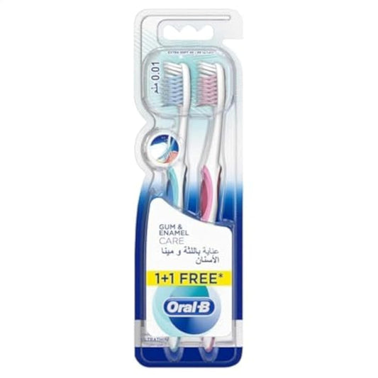 Oral-B Gum and Enamel Care Ultrathin Extra Soft 40 Manual Toothbrush, 1 + 1 Free - Multi Color