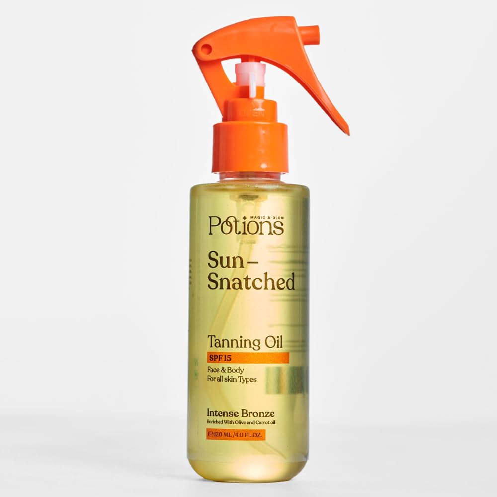 Potions Sun-Snatched Tanning Oil – Natural Tanning with Coconut & Avocado – Enhances Tan, Hydrates Skin, Protects from Sun – Body Bronzing Oil for Safe Summer Glow – 100ml