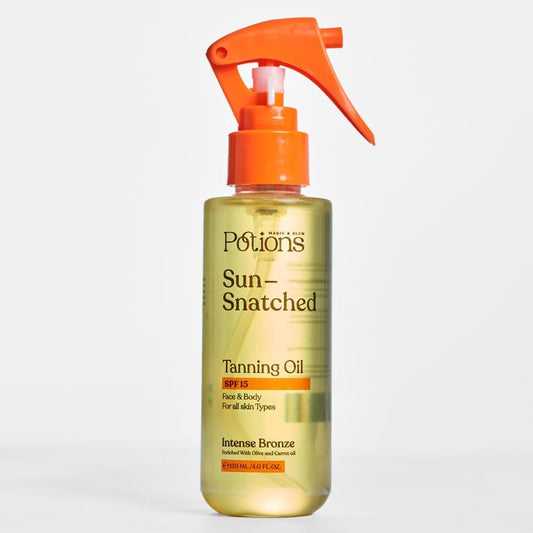 Potions Sun-Snatched Tanning Oil – Natural Tanning with Coconut & Avocado – Enhances Tan, Hydrates Skin, Protects from Sun – Body Bronzing Oil for Safe Summer Glow – 100ml