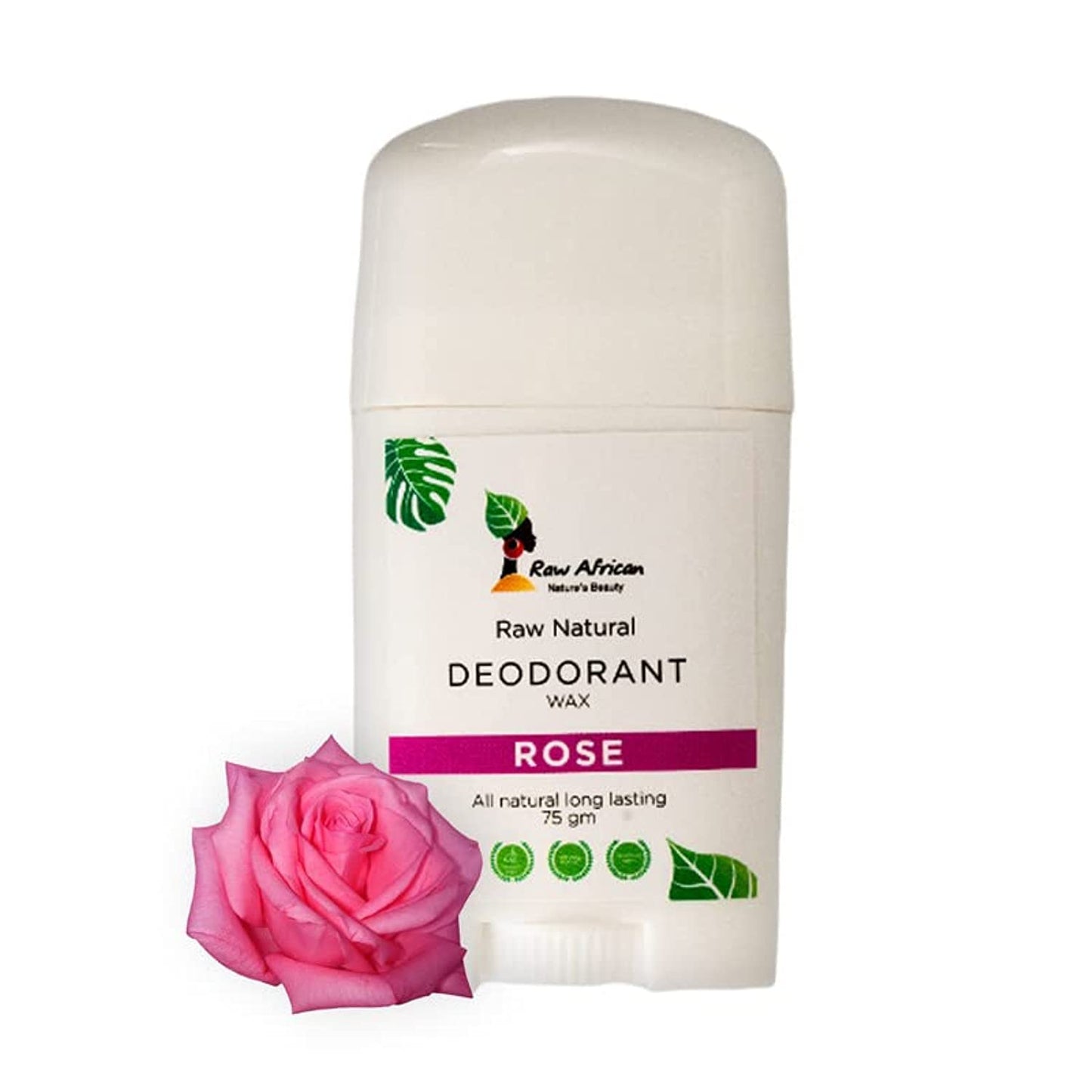 Raw African | Natural Deodorant | Long Lasting | Bees Wax | Aluminum Free | No Harsh Chemicals | No Clogged Pores | Shea Butter | Coconut Oil | Rose | 75gm