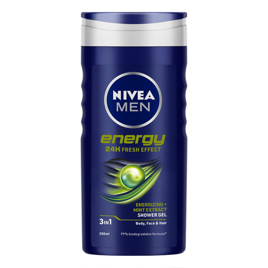 NIVEA MEN 3in1 Shower Gel, Energy 24h Fresh Masculine Scent, 250ml