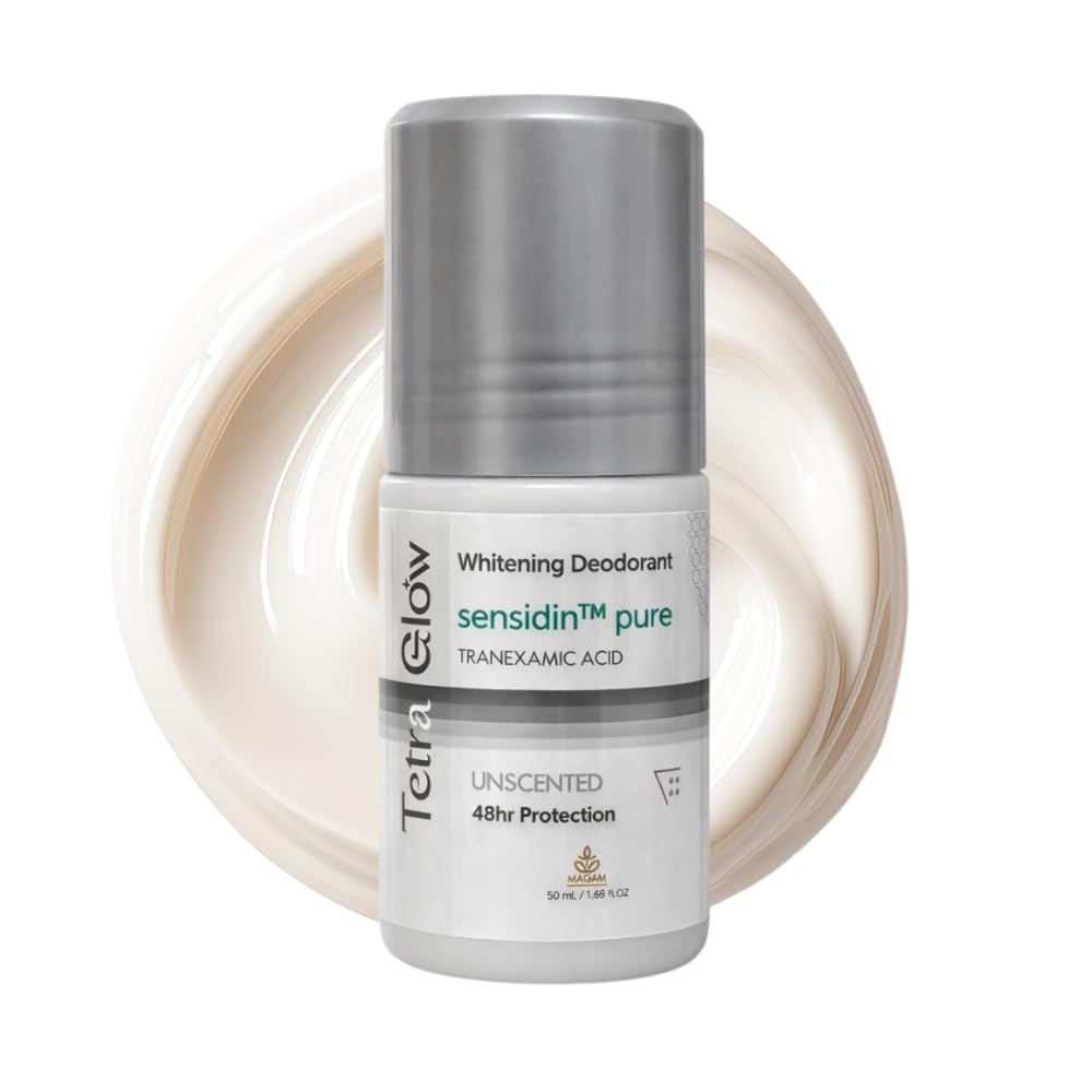 Tetra Glow Deodorant, Tranexamic acid and Sensidin Pure technology, Unscented,Roll On, Unscented, Aluminum Free, Underarm Care, consistent protection throughout your busy day 50ml