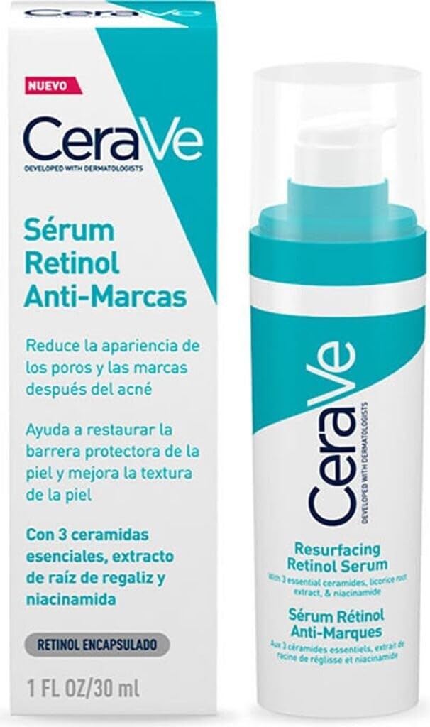 CeraVe Resurfacing RETINOL Serum For Face with niacinamide. Helps even skin tone, skin smoothness, post-acne marks & pore minimizer. Gentle, Fragrance-free, non-comedogenic, sensitive skin, 30ML