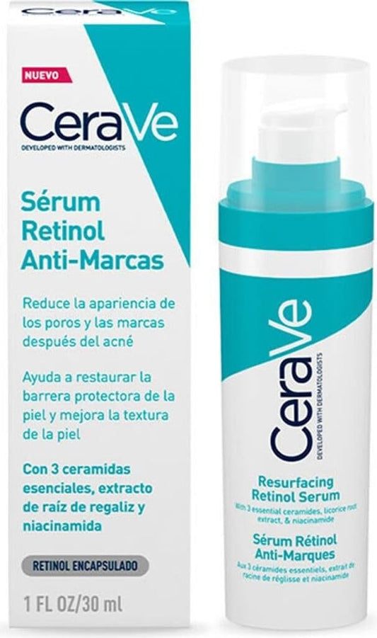 CeraVe Resurfacing RETINOL Serum For Face with niacinamide. Helps even skin tone, skin smoothness, post-acne marks & pore minimizer. Gentle, Fragrance-free, non-comedogenic, sensitive skin, 30ML