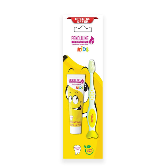 Penduline Kids Oral Care Pack – Banana Flavor Toothpaste 25g (Fluoride Free) + Ultra Soft Toothbrush