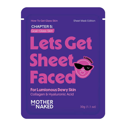Mother Naked MotherNaked Lets Get Sheet Faced Face Sheet Mask | 30g | Collagen & Hyaluronic Acid | Hydrating Luminous Dewy Skin Face Mask