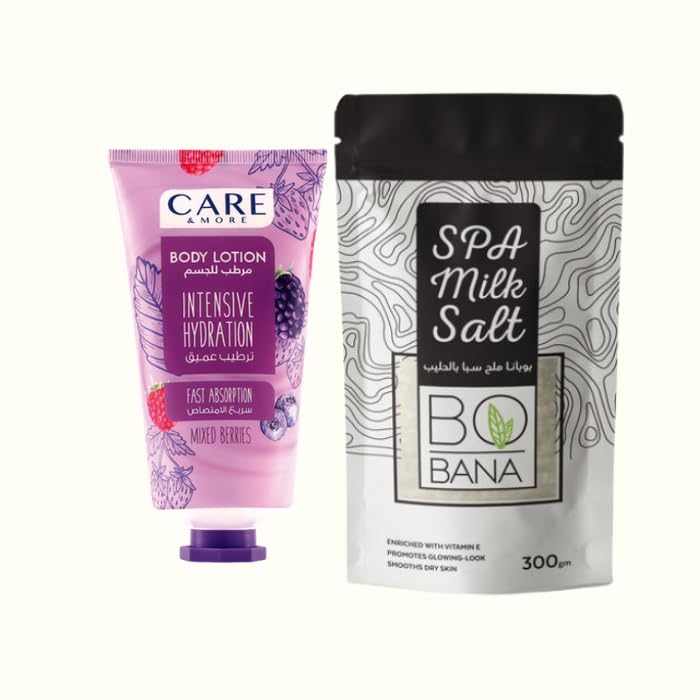 Bobana Milk Sanding Salt 300g & Care & More Intensive Moisture Lotion Berry 150ml Skincare Set