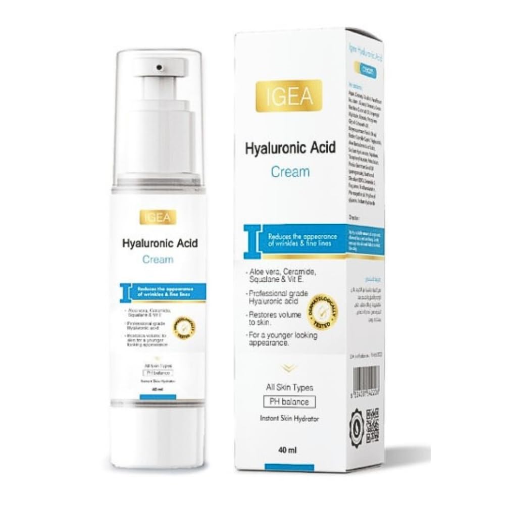 Igea Hyaluronic Acid Cream | 40 ML |With Alo Vera & Ceramide | Vit E Professional-Grade Hyaluronic acid | Moisturizes | Reduces the Appearance Of Fine Lines and wrinkles