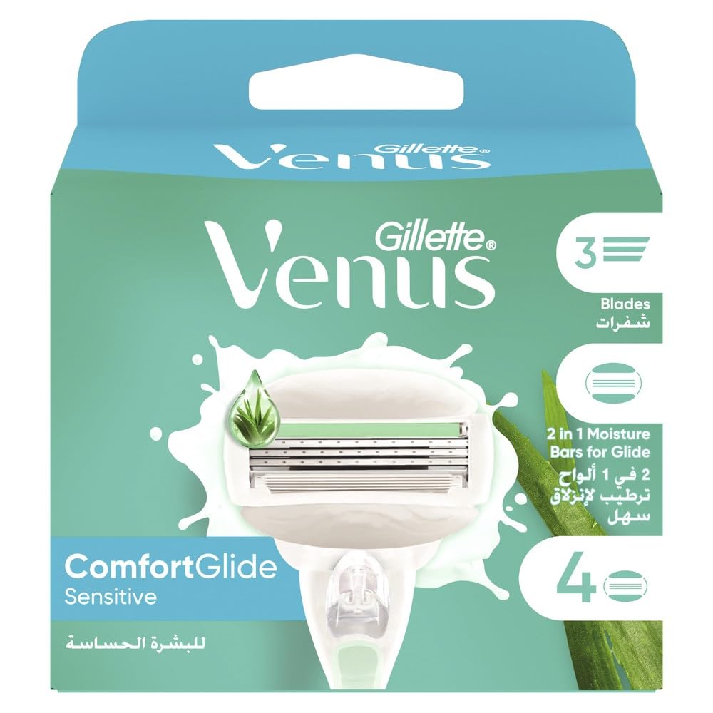 Gillette Venus Comfort Glide Sensitive Women's Razor Refill Cartridges – Pack of 4