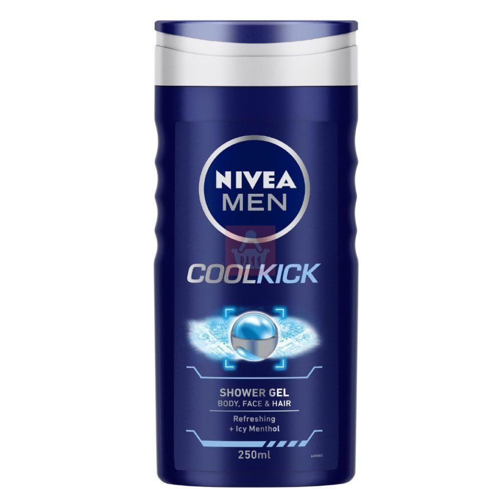 NIVEA MEN 3in1 Shower Gel Body Wash, Cool Kick 24h Fresh Effect Masculine Scent, 250ml