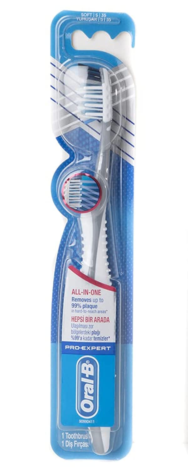 Oral-B Pro-Expert CrossAction All In One Soft Manual Toothbrush, Removes up to 99% Plaque, Multi Color