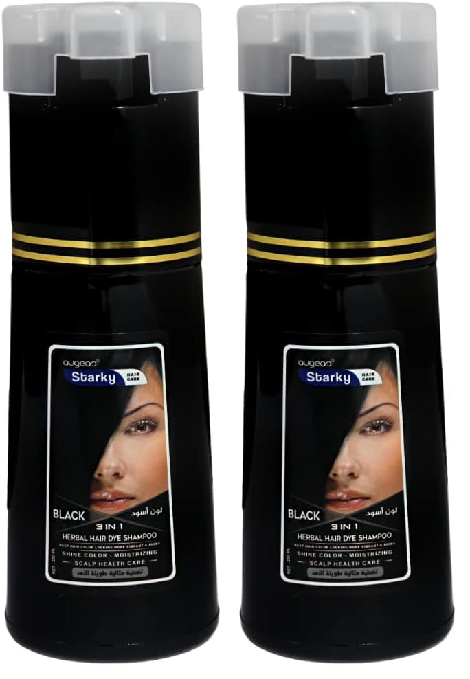 Starky herbal hair dye shampoo 3 in1 black shine color,moisturizing,scalp health care ultra long lasting (b01) color black-250ml (Pack of 2)