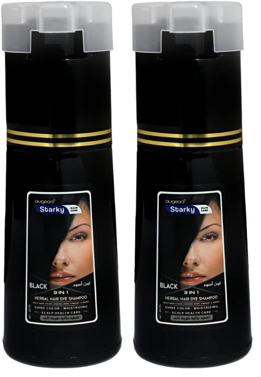 Starky herbal hair dye shampoo 3 in1 black shine color,moisturizing,scalp health care ultra long lasting (b01) color black-250ml (Pack of 2)