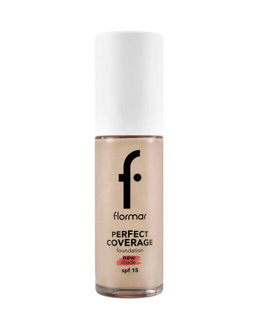 Flormar Perfect Coverage Foundation – 130 Light Beige – Soft Rich Texture, Smooth-Looking Skin, Up to 12H Fresh Wear, SPF 15