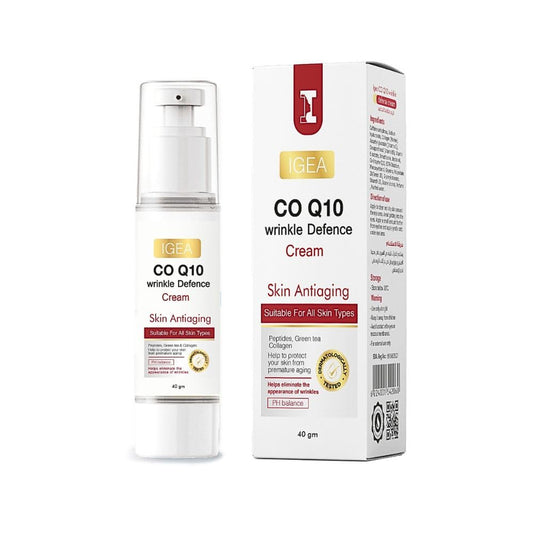 Igea CO Q10 Wrinkle Defence Cream – 40 ML With Peptides & Green tea – Jojoba Oil & collagen - Skin Antiaging - Reduces wrinkles & fine lines - hydration & nourishment