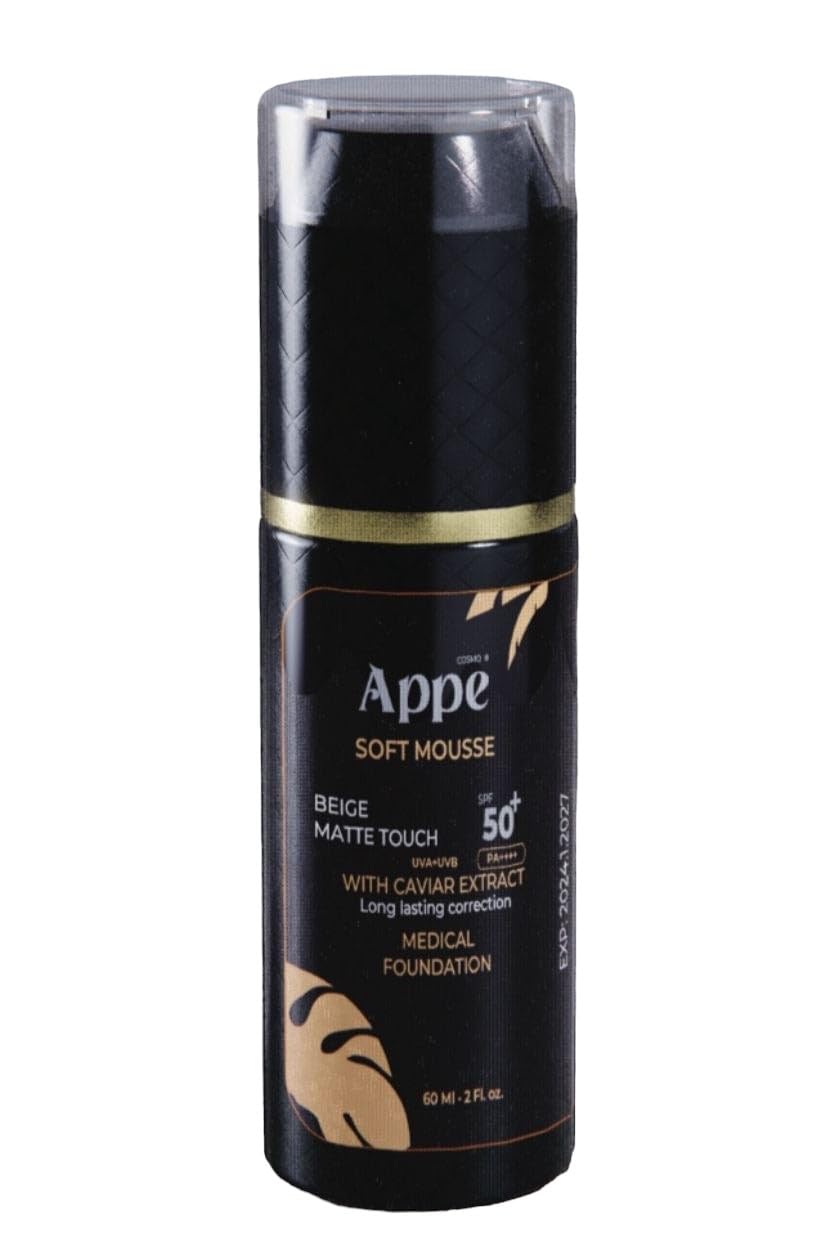 Cosmo APPE Soft Mousse Medical Foundation SPF 50+, Matte Touch Coverage with Caviar Extract, Long-Lasting UVA/UVB Protection - Beige, 60ml