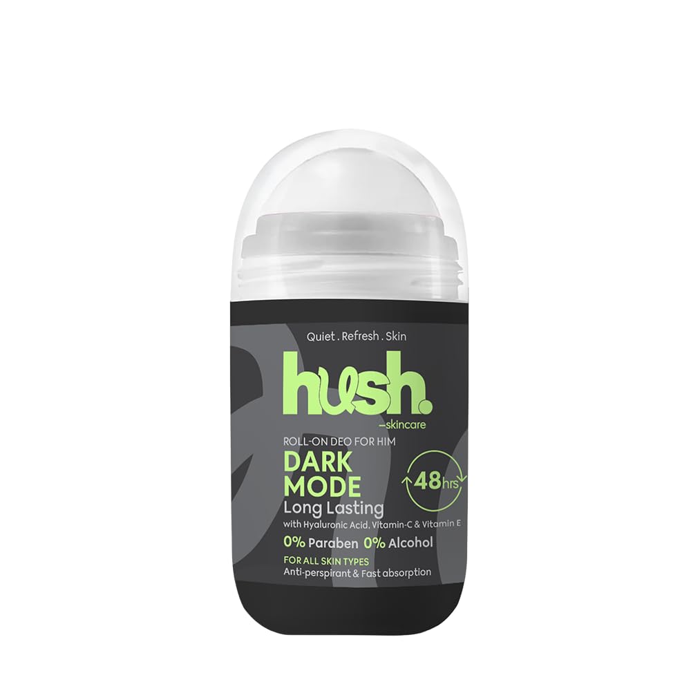 Hush Skincare Dark Mode for Him Roll-On Deodorant, 50 ml – Scent: Chocolate, fruits and amber – Skin-Nourishing with Hyaluronic Acid, Vitamins C & E – Alcohol-Free, Paraben-Free