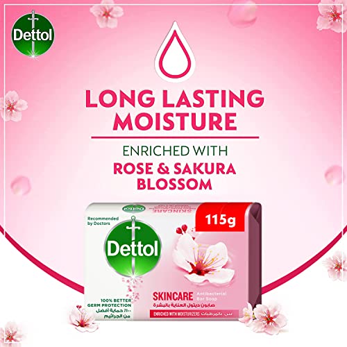 Dettol Skincare Anti bacterial Bathing Soap Bar - Rose & Sakura Blossom Scent | 115g