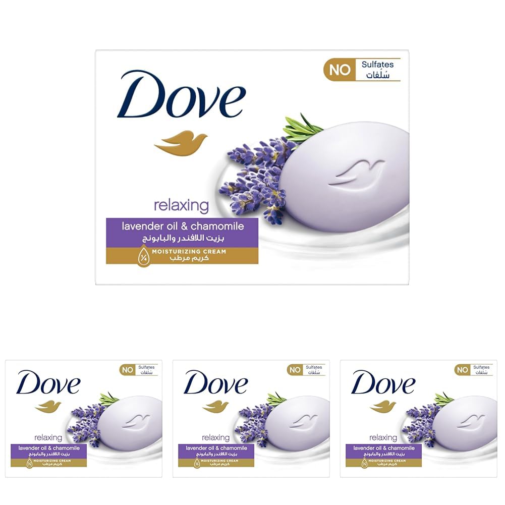 Dove Bar soap Relaxing Lavender Beauty Bar with Lavender and Chamomile Scent 1⁄4 moisturizing cream 90G (Pack of 4)