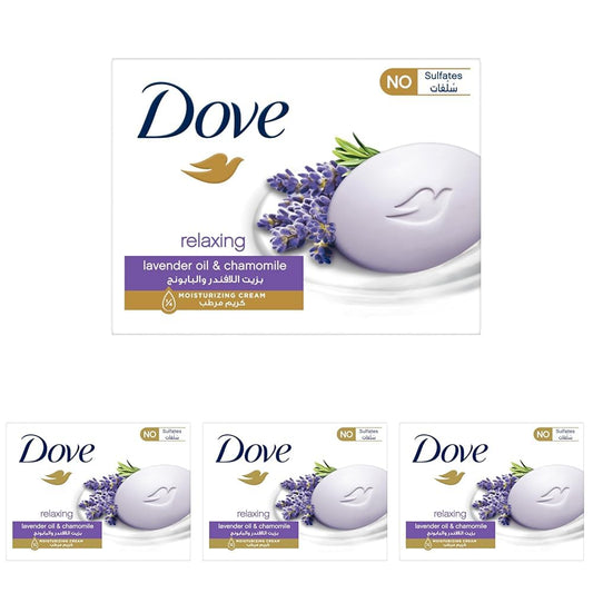 Dove Bar soap Relaxing Lavender Beauty Bar with Lavender and Chamomile Scent 1⁄4 moisturizing cream 90G (Pack of 4)