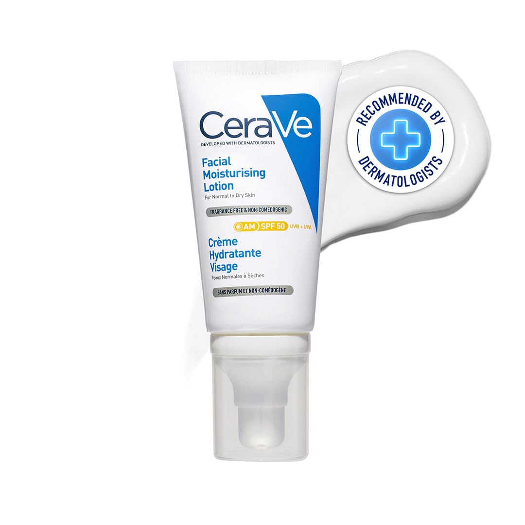 CeraVe AM Facial Moisturising Lotion SPF 50 Normal To Dry Skin 52ml With UV Protection And 3 Essential Ceramides
