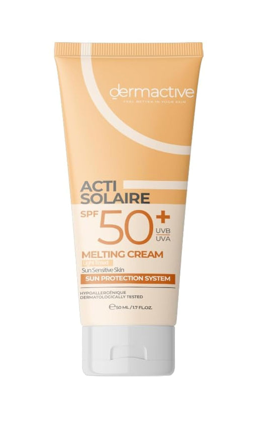 DERMACTIVE Acti-Solaire SPF50+ UVB/UVA Melting Cream Light Tinted – 50ml | Very High Sun Protection, Natural Tint, Moisturizing & Radiant Finish