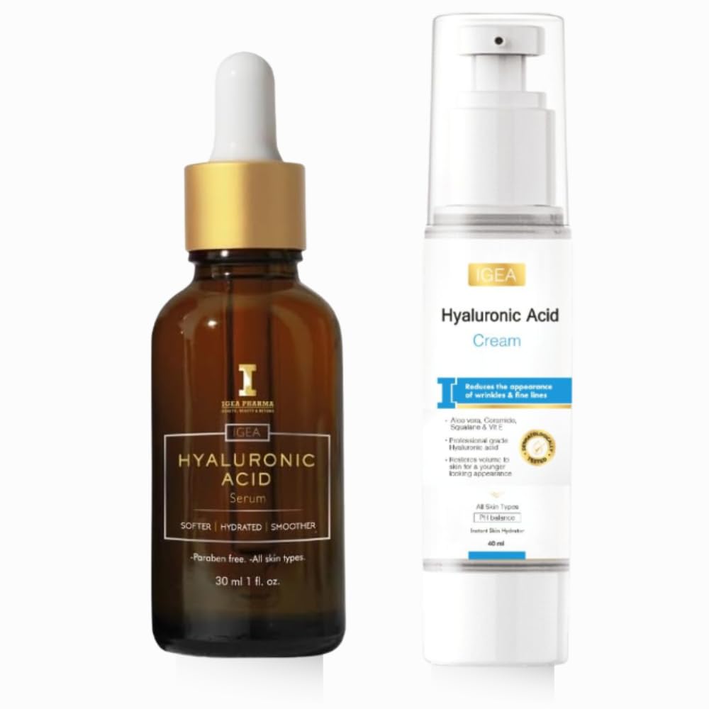 Igea Hyaluronic Acid Set Serum 30ml + Cream 40ml | Deep Hydration & Smooth Skin | With Hyaluronic Acid, Vitamin B5, Ceramide, Squalane
