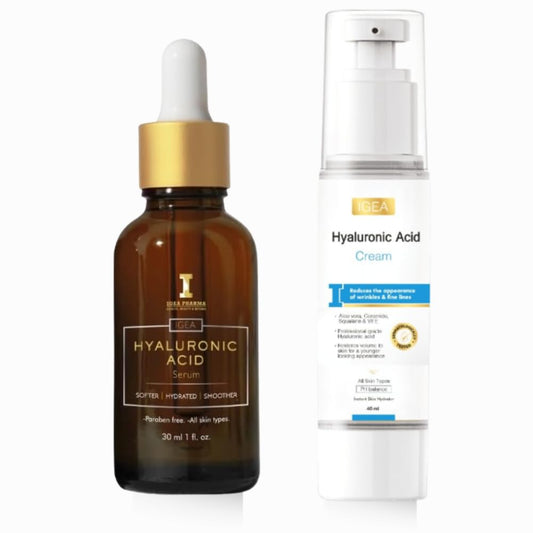 Igea Hyaluronic Acid Set Serum 30ml + Cream 40ml | Deep Hydration & Smooth Skin | With Hyaluronic Acid, Vitamin B5, Ceramide, Squalane