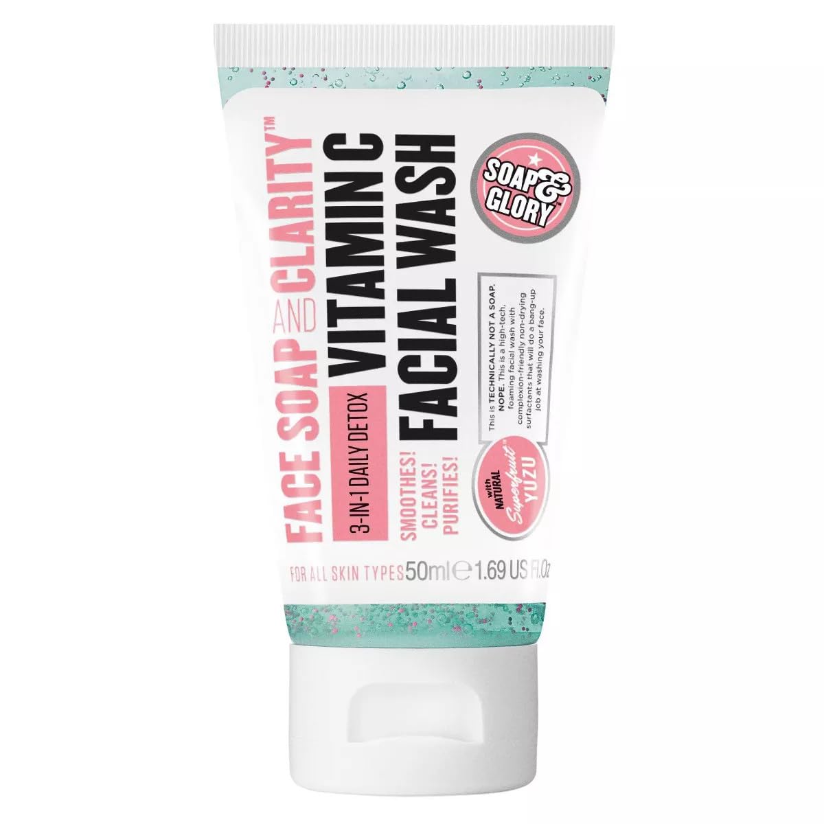 Soap & Glory Face Soap and Clarity, 3-IN-1 Daily Detox, Vitamin C, Facial Wash 1.69fl. oz/ 50ml