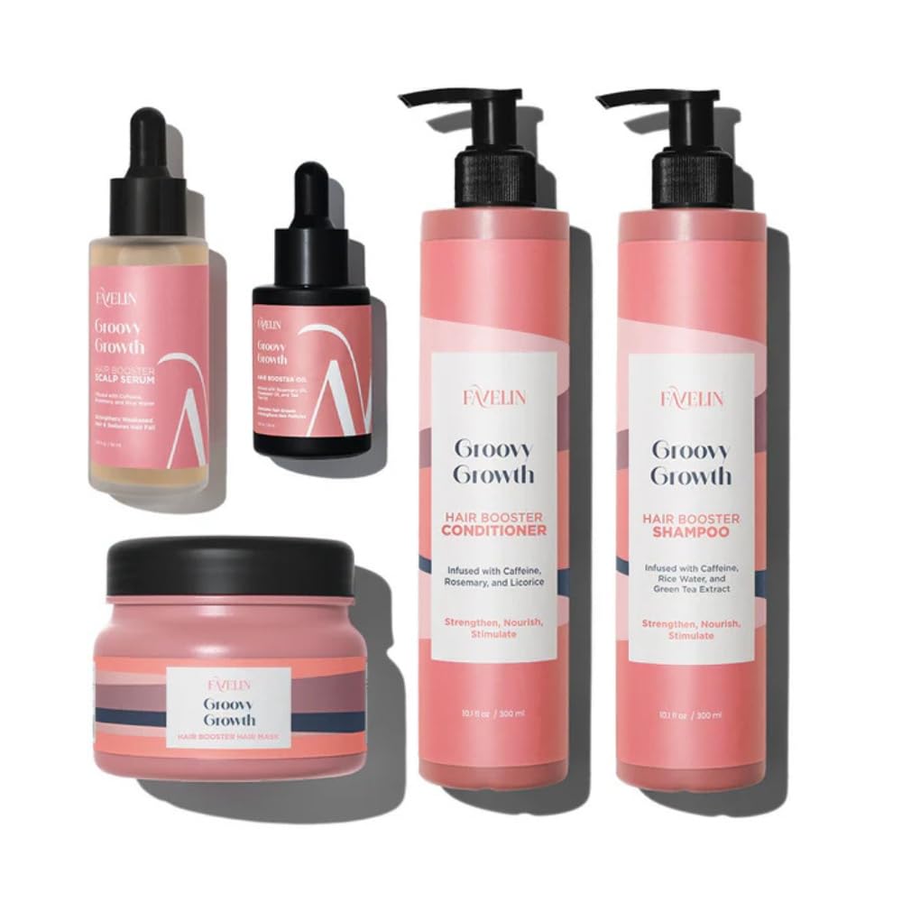 Favelin Groovy Growth Deluxe Set 300 ml (Groovy Growth Shampoo & Conditioner & Mask) 900 ML & Scalp Seum 50 ml & Oil 35 ml | reducing hair loss and boosting growth