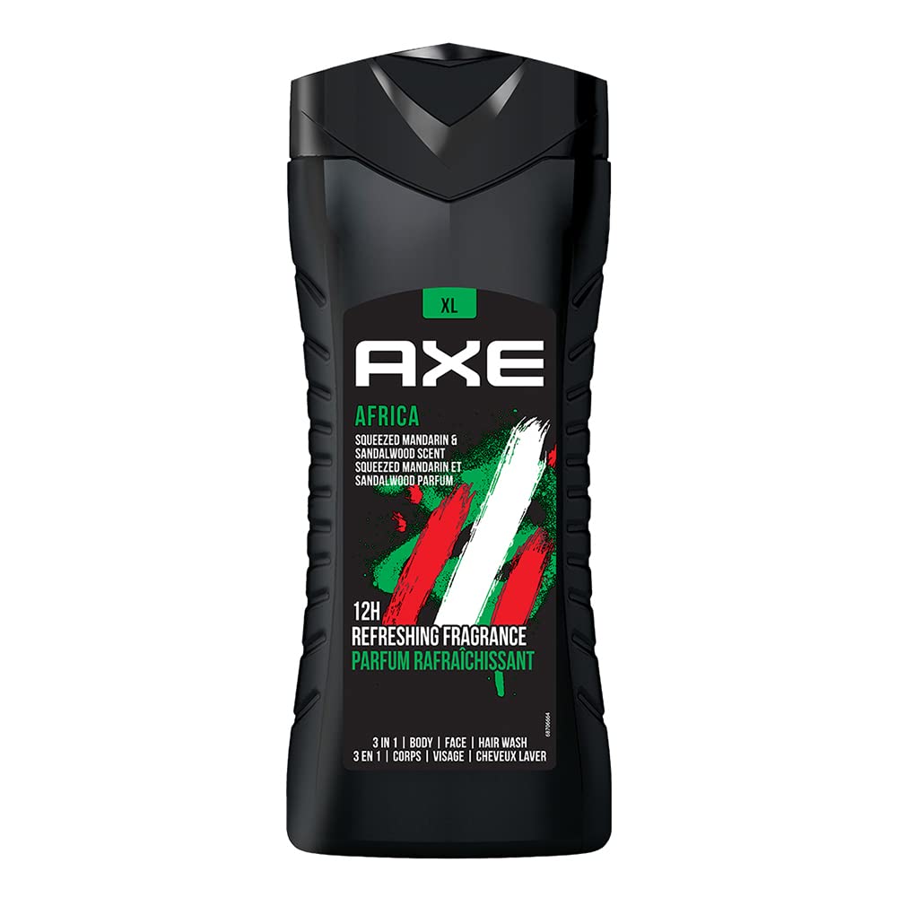 AXE Africa 3 In 1 Body, Face & Hair Wash for Men, Long-Lasting Refreshing Mandarin & Sandalwood Fragrance for Up To 12hrs,Removes Odor & Bacteria, No Parabens, Dermatologically Tested, 400ml