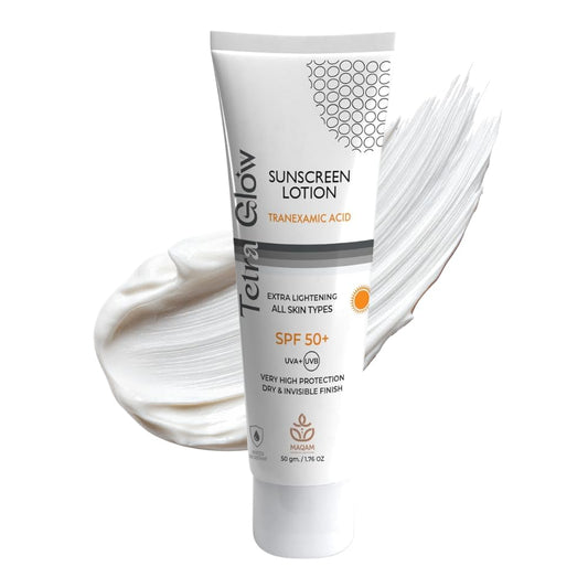 Tetra Glow Sunscreen Lotion, your most convenient sunscreen for daily use, Formulated with Tranexamic Acid to support a more even-looking skin tone 50 ml