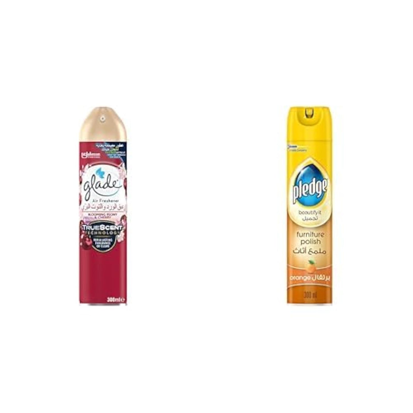 Glade Aerosol Blooming Peony & Cherry Air Freshener, 300ml + Pledge Beautify It Furniture Polish Spray, Orange Scent, 300ml