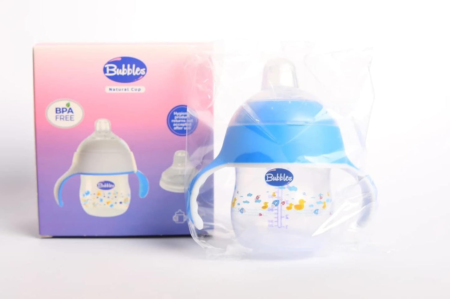 Bubbles baby cup with handles, 150 ml - white and blue