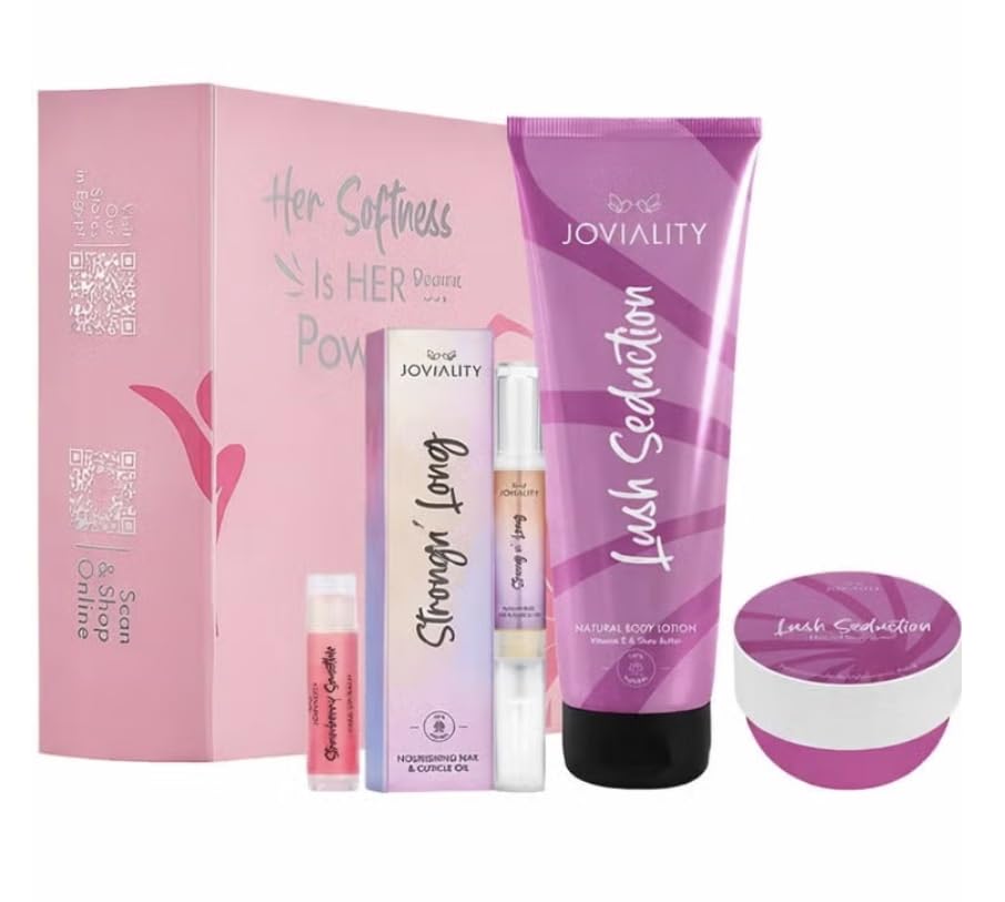 Joviality Glow Kit - Lush Seduction - Body Lotion + Nail Oil + Body Butter + Lip Balm Strawberry Smoothie - Mother's day Gift