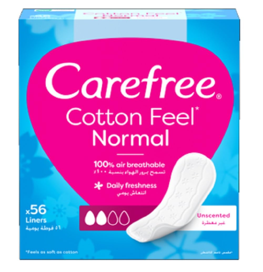 Carefree Panty Liners, Cotton, Unscented, Pack of 56