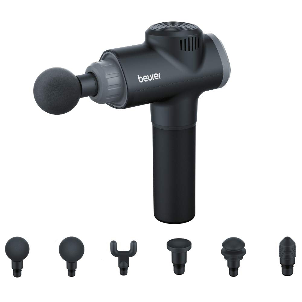 Beurer MG180 Massage Gun - Delivers a Deep Tissue Massage to Relieve Tension and Regenerate Muscles - 6 Attachments - 4 Intensity Levels - Upto 3,200 Impulses Per Minute - Lithium-ion Battery Powered