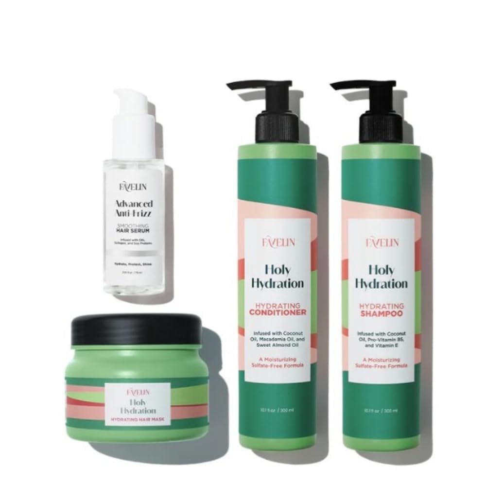 Favelin Holy Hydration Extra Set 300 ML | Shampoo Conditioner Mask Serum | Sulfate-Free | Ultimate Hydration & Refreshment Routine for All Hair Types.