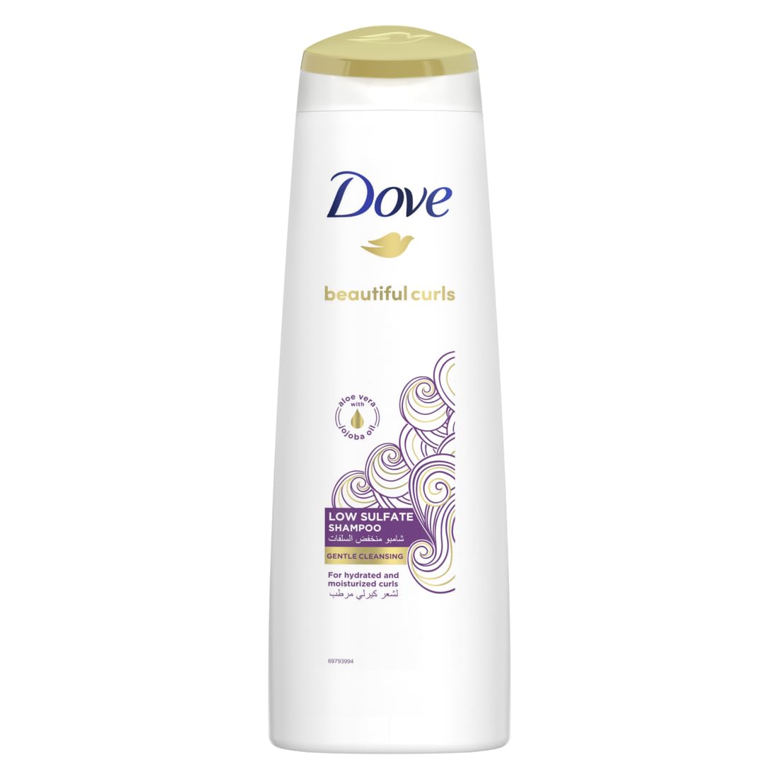 Dove Beautiful Curls shampoo, low sulfate, infused with aloe vera & jojoba oil, gently removes product build-up to restore shine and mositure for a clean hydrated, healthy curls 350ml