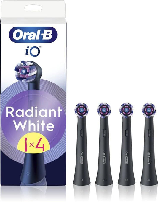 Oral-B iO Radiant White Original Replacement Toothbrush Heads for Oral-B iO Electric Toothbrushes, Teeth Whitening, Black, Pack of 4