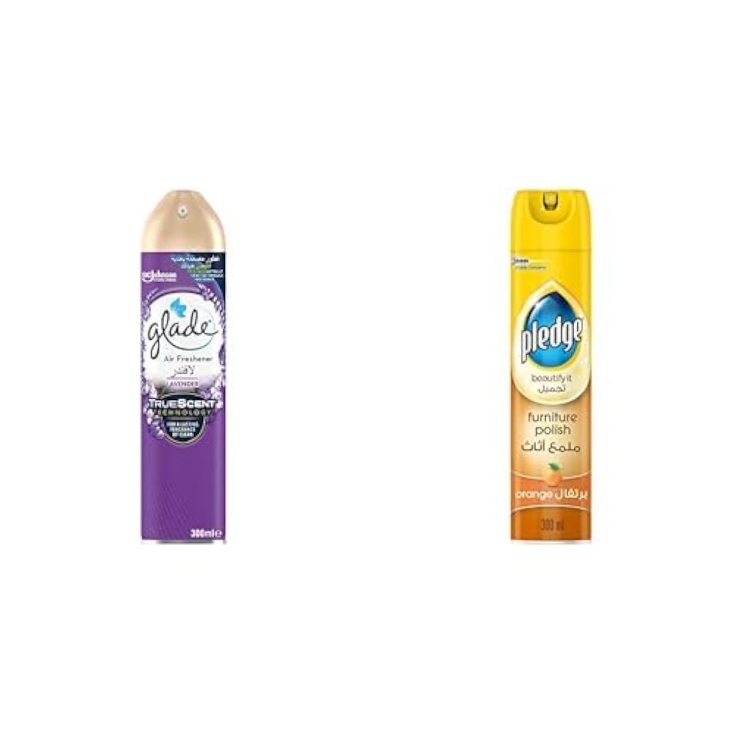 Glade Aerosol Lavender Air Freshener, 300ml + Pledge Beautify It Furniture Polish Spray, Orange Scent, 300ml