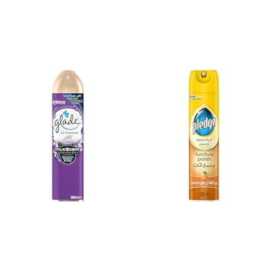 Glade Aerosol Lavender Air Freshener, 300ml + Pledge Beautify It Furniture Polish Spray, Orange Scent, 300ml