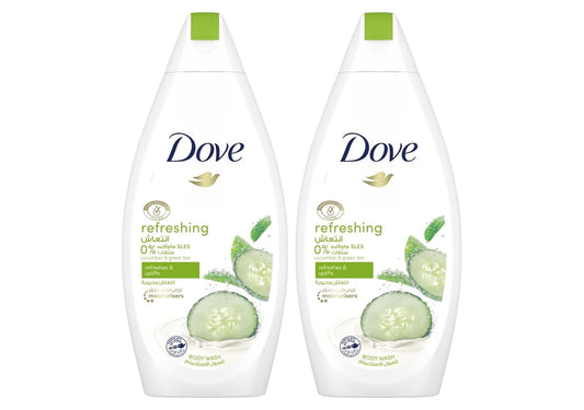 Dove Refreshing Body Wash, for instant nourishing, Cucumber and Green Tea, No Sulfates or Parabens, 500ml x 2