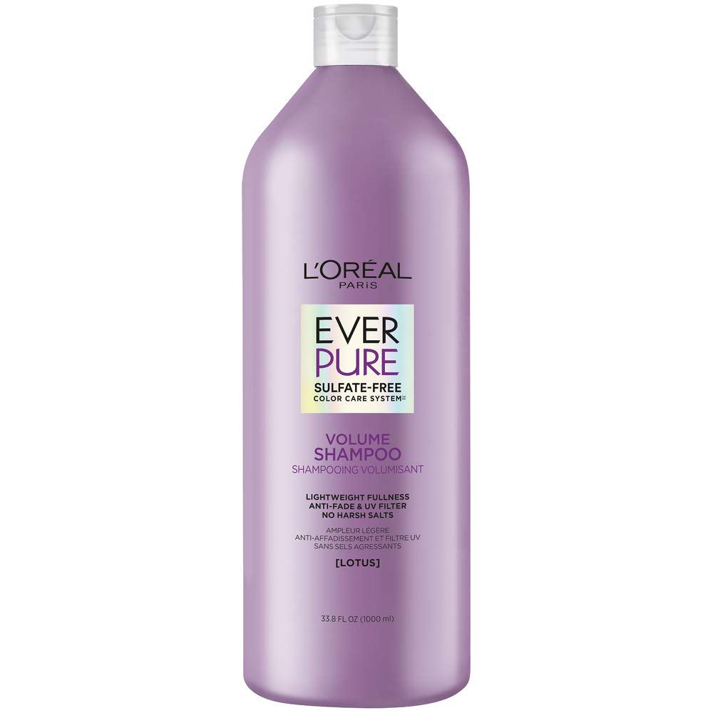 L'Oreal Paris EverPure Volume Sulfate Free Shampoo for Color-Treated Hair, Volume + Shine for Fine, Flat Hair, with Lotus Flower, 33.8 Fl Oz (Packaging May Vary)
