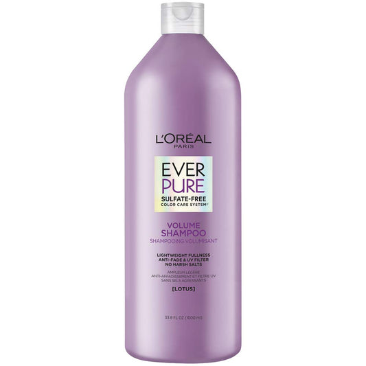 L'Oreal Paris EverPure Volume Sulfate Free Shampoo for Color-Treated Hair, Volume + Shine for Fine, Flat Hair, with Lotus Flower, 33.8 Fl Oz (Packaging May Vary)