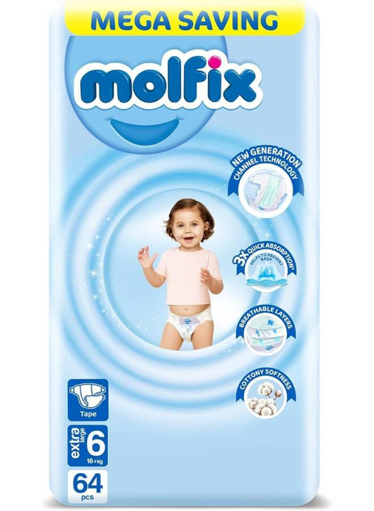 Molfix Baby Diapers - Mega Pack - Xlarge Size 6 - 64 Pieces